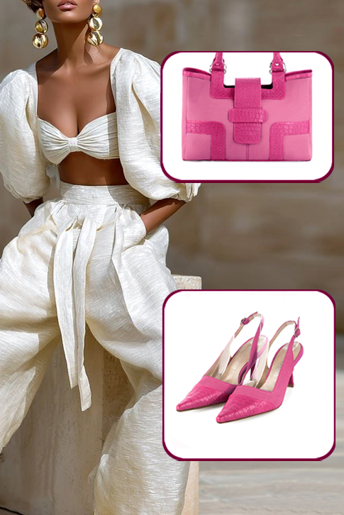 Dress slingback heels in fuchsia pink and hot pink leather with high spool heels and pointed toe - Top view